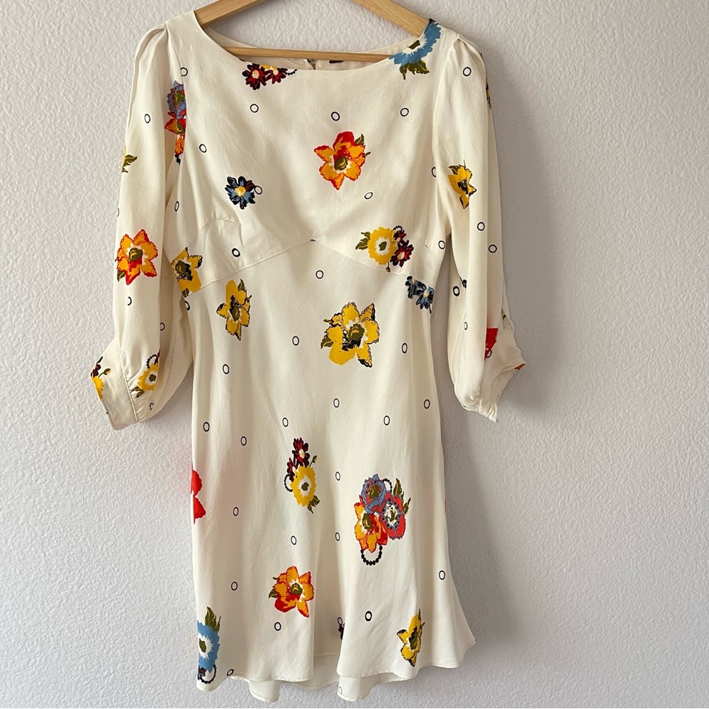 Free People Cream Floral Long-Sleeve Mini Dress
